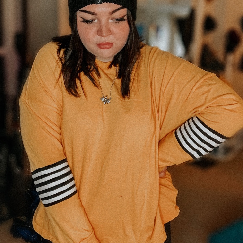 Yellow Long Sleeve Tee with Detail Sleeves